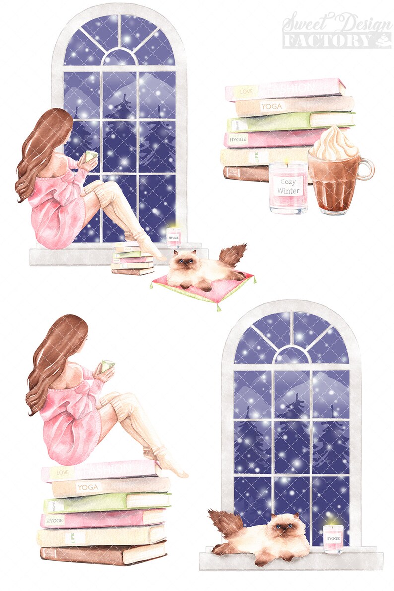 Winter sublimation png, winter watercolor clipart, winter girl png, hygge png, winter sublimation design, cold weather png, cozy winter png. imagem 4