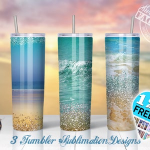 Conception de gobelet d'océan,  gobelet de mer, gobelet océan et paillettes, Sublimation de gobelet de plage 20 oz, Sublimation d'océan png