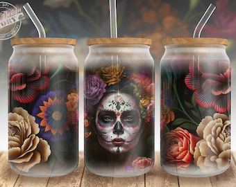 café LIBBEY verre png, design cannette en verre png, Libbey verre à bière Wrap png ,16 oz verre Wrap, sugar skull Libbey 16oz cannette png