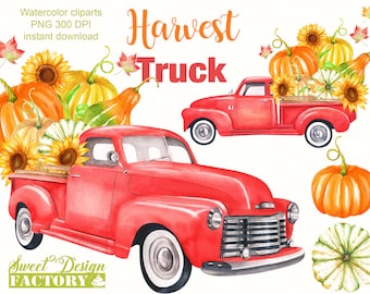 Fall truck sublimation png, Harvest png, fall watercolor clipart, pumpkin sublimation, thanksgiving png, fall png, sunflower PNG, truck png