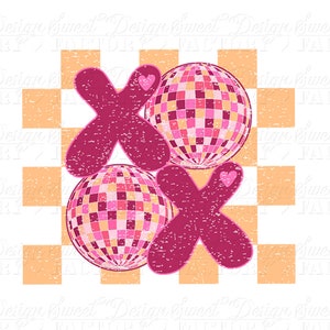 xoxo png, Saint Valentin Png, Retro saint valentin Png, boule à facettes saint valentin, Groovy saint valentin sublimation Png