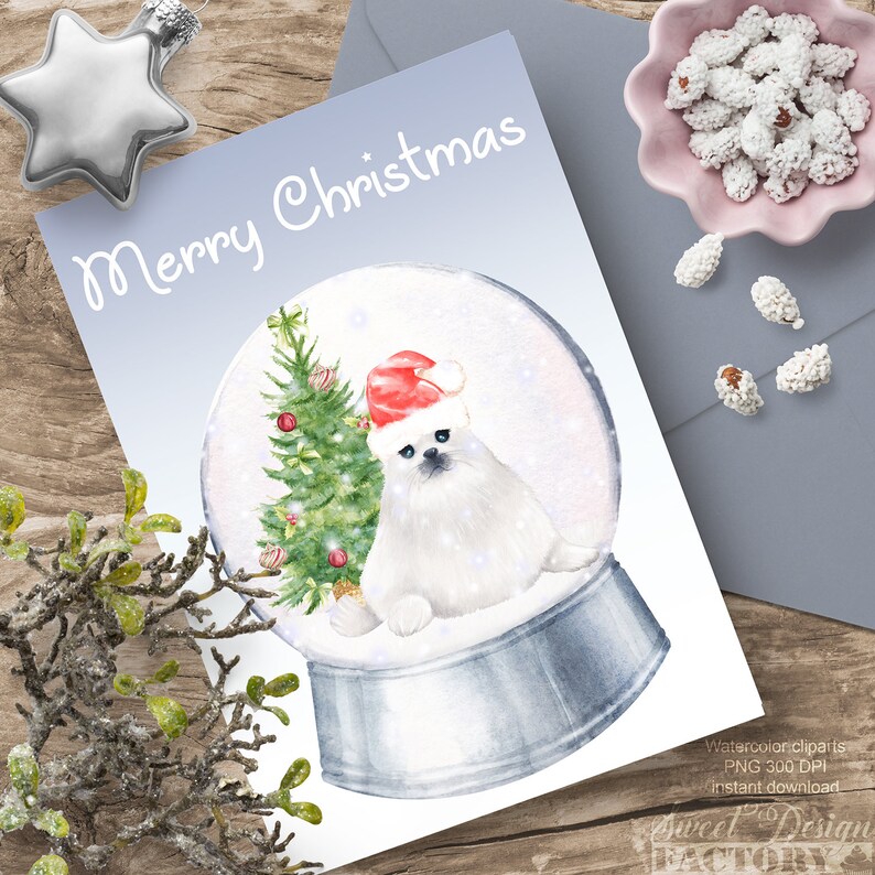 Akvarell snöglob clipart, jul clipart, vinter clipart, pingvin, lama, akvarell djur, sött djur, akvarell jul bild 7