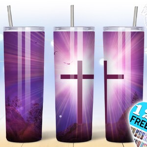 Gobelet religieux 20oz PNG Design Téléchargement numérique, croix et fleurs gobelet, gobelet chrétien png, gobelet pâques png, verre bapteme
