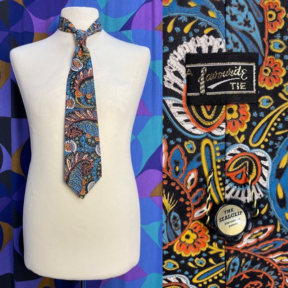 Groovy Vintage 60s 70s Psychedelic Print Tie Made… - image 1