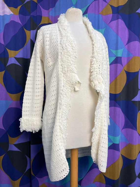 Amazing Vintage 60s 70s White Open Knit Long Line… - image 3