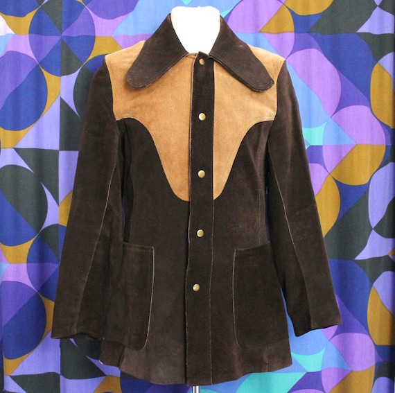 Amazing Vintage 60s 70s Two Tone Brown Suede Poppe