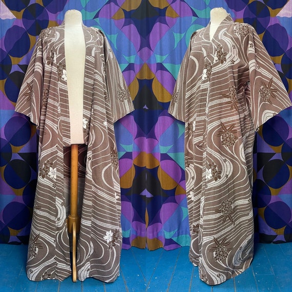 Fabulous Vintage 60s 70s Brown and White Swirly F… - image 1