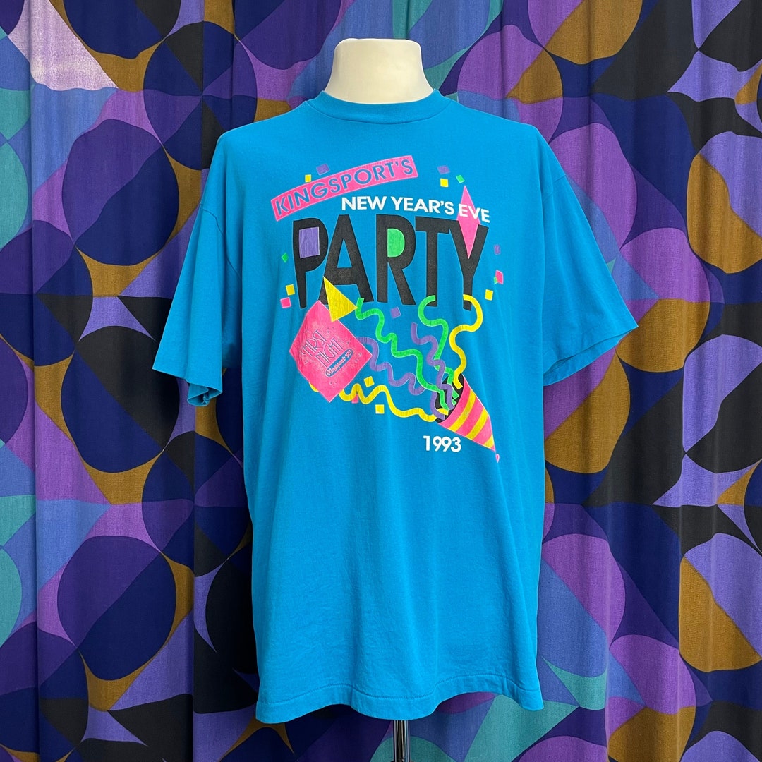 Bonkers Vintage Blue Neon Print 1993 New Years Eve Party T-shirt Made ...