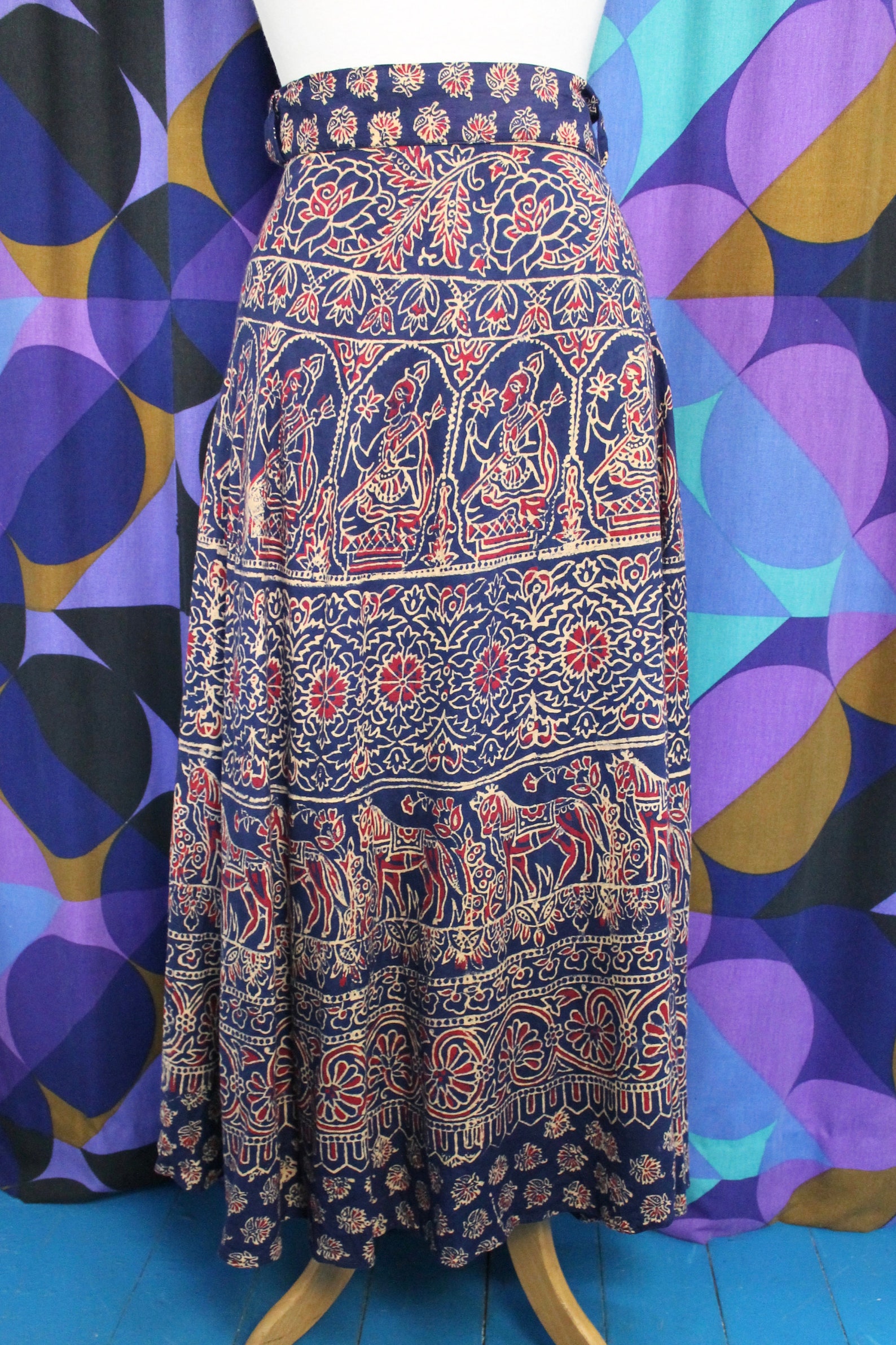 Beautiful Vintage 70s Indian Block Print Wrap Skirt in Navy | Etsy