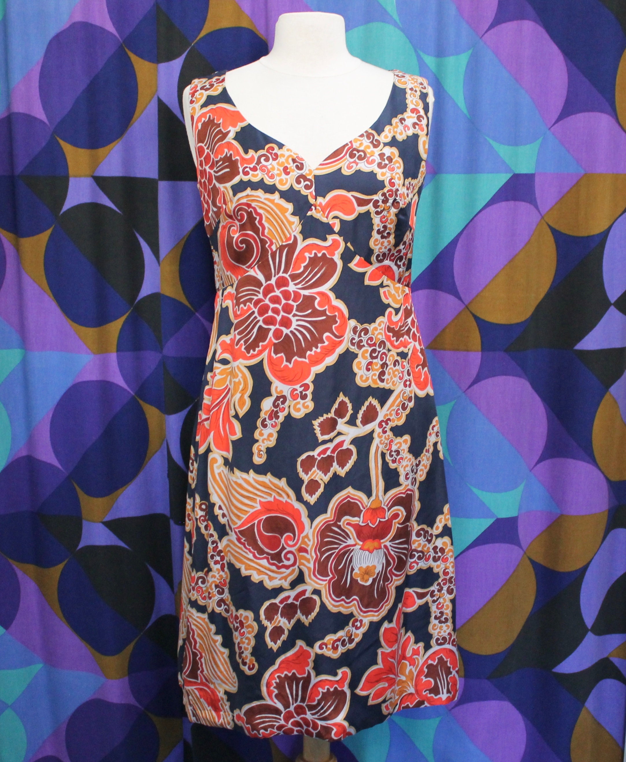 Image of Gorgeous Vintage S Psychedelic Print Sleeveless Dress By Creation A La Mode De Paris Hero Modell Reine Seide Uk Size