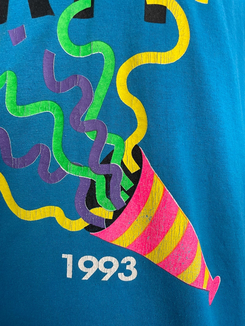 Bonkers Vintage Blue Neon Print 1993 New Years Eve Party T-shirt Made ...