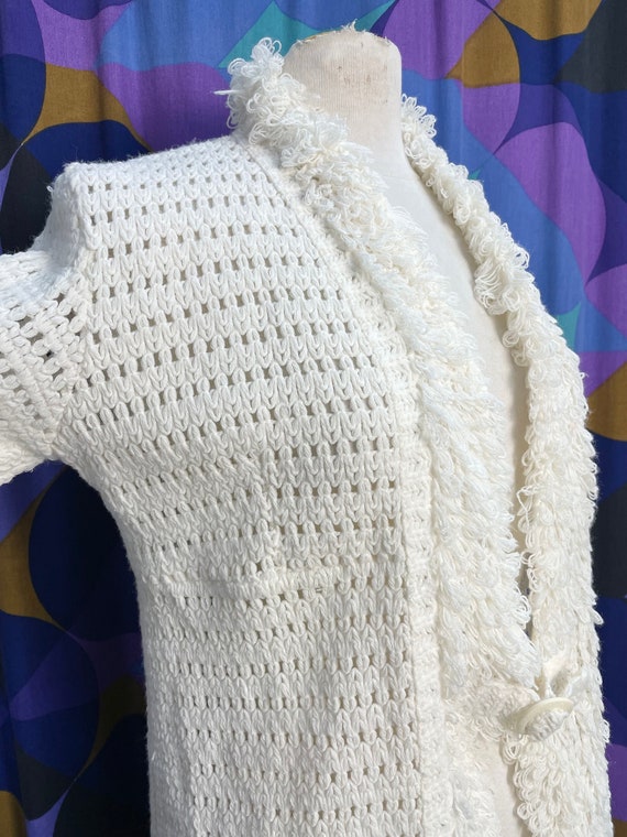 Amazing Vintage 60s 70s White Open Knit Long Line… - image 8