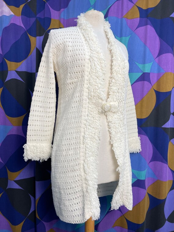 Amazing Vintage 60s 70s White Open Knit Long Line… - image 2