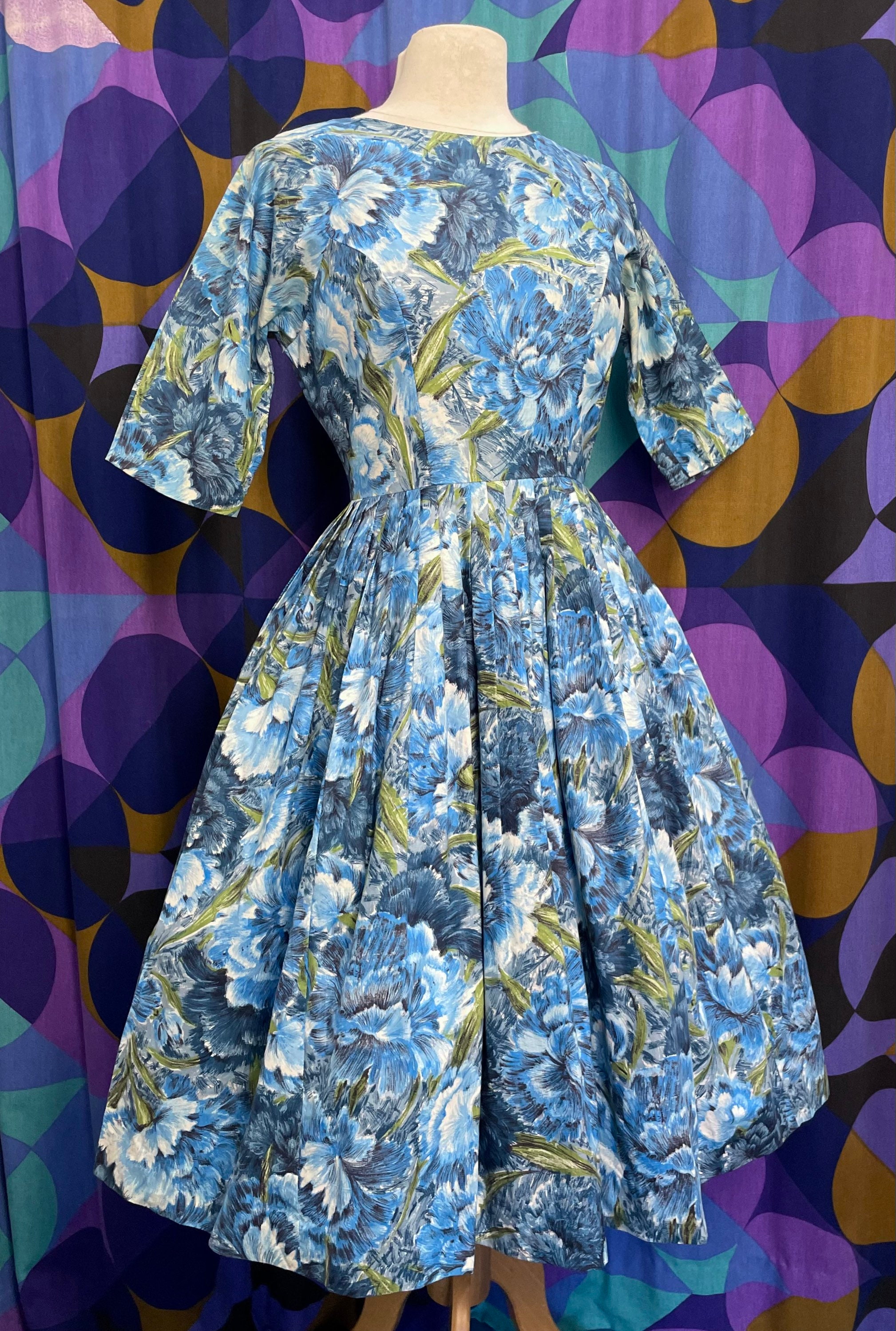 Gorgeous Vintage 1950s Blue Abstract Floral Print Three | Etsy