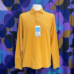 Deadstock Vintage 60s Mustard Yellow Long Sleeved Polo Top with Original Swing Tag Made in England by Robert H.Lowe & Co Size Large
