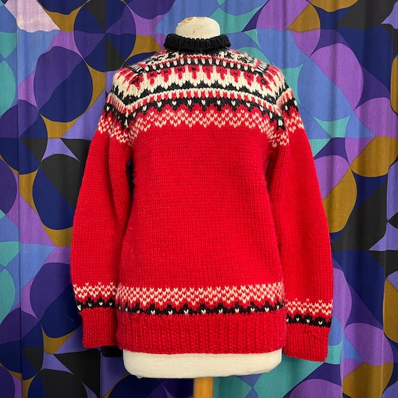 Suéter de invierno de lana gruesa escandinavo en blanco, negro y rojo de  los años 60 y 70, brillante, vintage, talla mediana y grande
