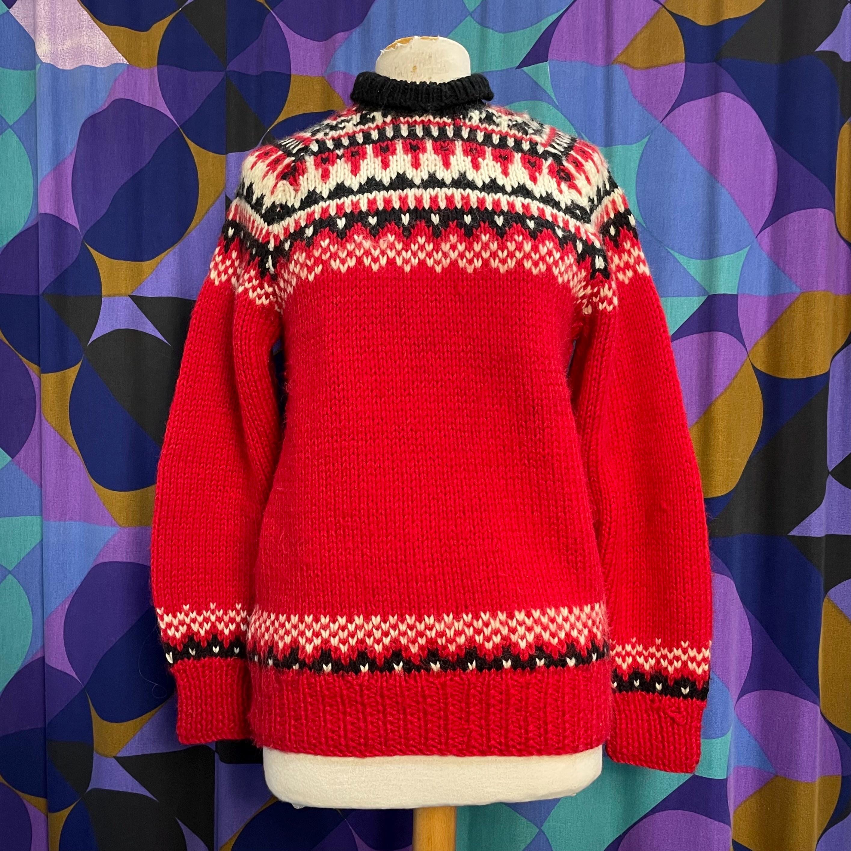 Brilliant Vintage 60s 70s Red, Black and White Scandi Chunky Wool 