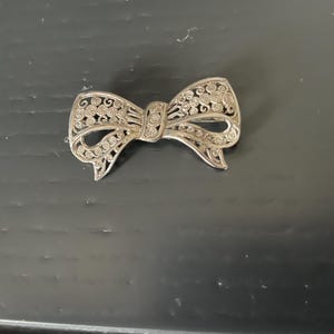 Silver Filigree Brooch Art Nouveau Bar Bow Silver Handmade