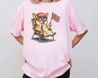 4. Juli Corgis Shirt, lustiges 4. Juli Hunde T-Shirt, Merica Beer Corgis Shirt, USA Flagge Hundeshirt, Unabhängigkeitstag Grafik T-Shirt