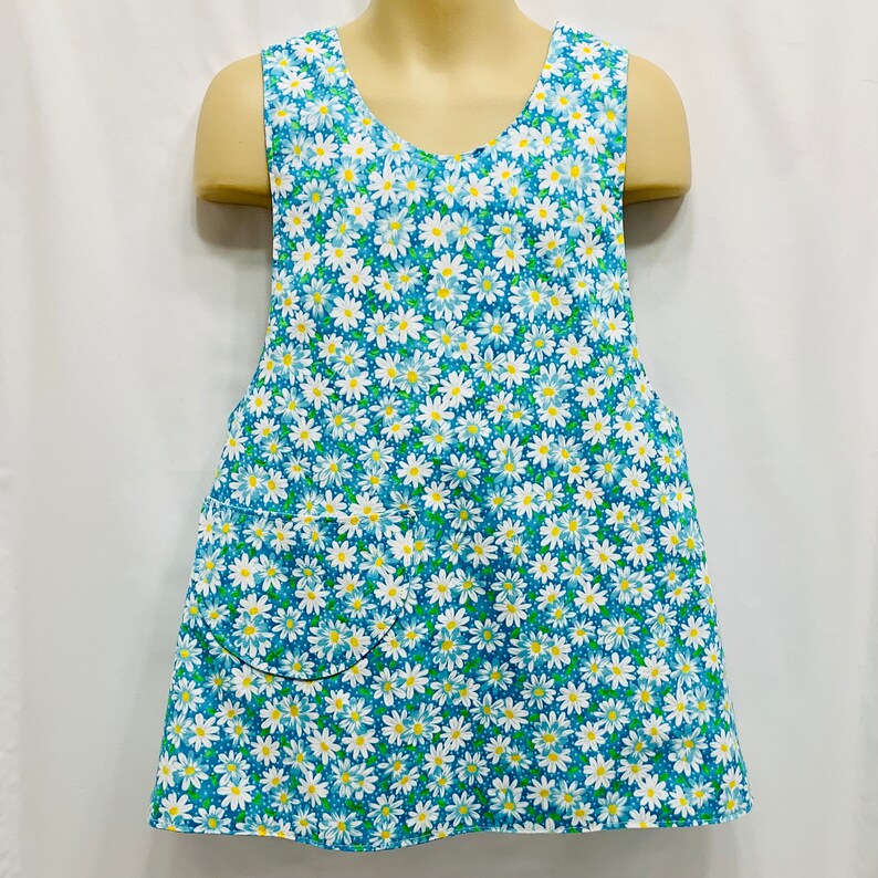 Gift Dress Reversible Pinafore Apron Girl 2-6 Size with Pockets Cooking Daisies on Teal /& Sketched Daisies CrissCross Back Cover-up