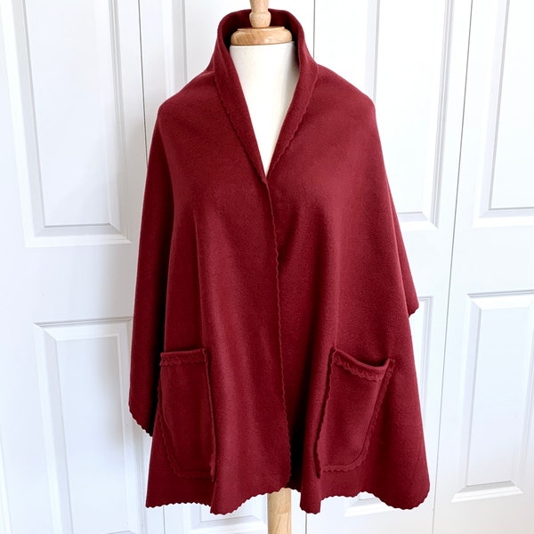 Adult Fleece Shawl Wrap with Pockets, Beautiful Burgundy, Fits Most Thru Size Large, Lightweight, Warm, Women, Grandparent, New Mom, Gift