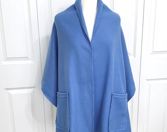 Adult Fleece Shawl Wrap with Pockets, Lovely Wedgewood Blue, Fits Most thru Size Large, Soft, Warm, Woman, Grandparent, New Mom, Gift