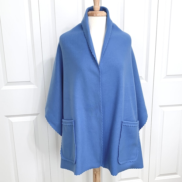 Adult Fleece Shawl Wrap with Pockets, Lovely Wedgewood Blue, Fits Most thru Size Large, Soft, Warm, Woman, Grandparent, New Mom, Gift