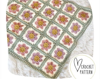 The Flora Blanket Crochet Pattern - DIGITAL PDF / Crochet Granny Square Blanket / Flower Granny Square / Heirloom Baby Gift / Vintage Flower