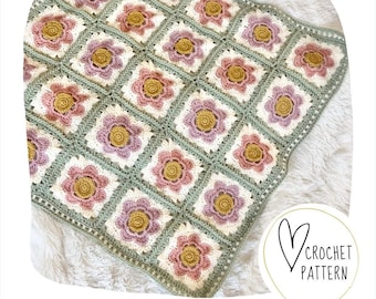 The Flora Blanket Crochet Pattern - DIGITAL PDF / Crochet Granny Square Blanket / Flower Granny Square / Heirloom Baby Gift / Vintage Flower