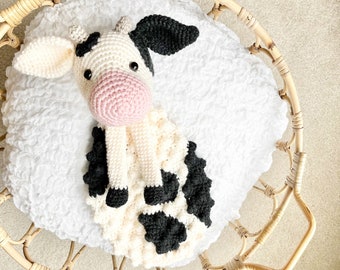 Cow Bobble Buddy - Physical Item MADE-TO-ORDER / Stuffed Cow Toy / Cow Lovey / Baby Blanket / Baby Shower Gift / Sensory Toys
