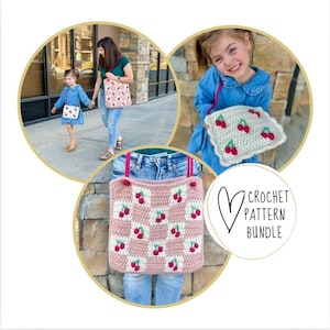PACOTE: Bolsa xadrez cereja doce e padrão de crochê para bolsa - PDF DIGITAL/Padrão de crochê cereja/Bolsa xadrez cereja/Padrão de bolsa de frutas