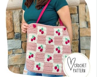 Sweet Cherry Checkered Tote Crochet Pattern- DIGITAL PDF/Crochet Cherry Pattern/Cherry Purse/Checkered Cherry/Fruit Purse Pattern/Crossbody