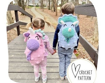 Crochet Pajama Bag Pattern -- Snuggle Buddy Bag Unicorn and Dinosaur DIGITAL PDF/Pajama Keeper/Unicorn Dance Bag/Kids Overnight bag/Backpack