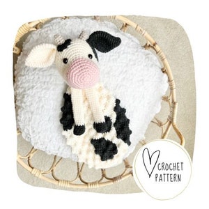 Cow Lovey Crochet Pattern - Clara Cow Bobble Buddy DIGITAL PDF/Amigurumi Baby Comforter/Handmade Security Blanket/Heirloom Baby Gift/Ragdoll