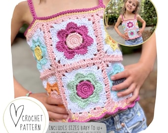 The Flora Crop Top Pattern - DIGITAL PDF/Crochet Crop Top Pattern/Crochet Floral Granny Square/Modern Crochet Wearable/ Flora Granny Square
