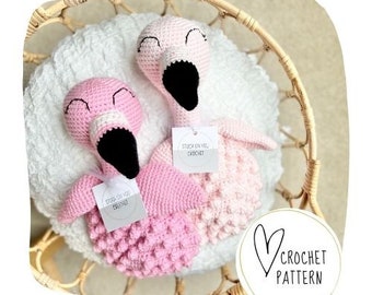 Flamingo Lovey Crochet Pattern-Fab Flamingo Bobble Buddy DIGITALPDF/Amigurumi Comforter/Handmade Security Blanket/Heirloom Baby Gift/Ragdoll