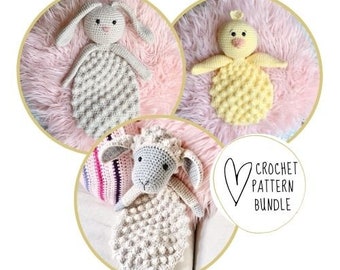 BUNDLE: Crochet Easter Bobble Buddy Patterns-Chick//Bunny//Lamb- DIGITAL PDF/Amigurumi Comforter/Security Blanket/Ragdoll/Heirloom Baby Gift