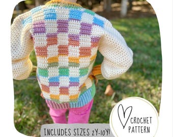 The CHILD Checkered Cardi Pattern - DIGITAL PDF/Checkered Crochet Cardigan Pattern/Crochet Checkered Sweater/Modern Crochet Cardigan Pattern