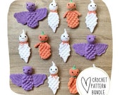 BUNDLE: Halloween Crochet Pattern-Bat+Ghost+Pumpkin Bitty Buddies - DIGITAL PDF/Amigurumi Fall Patterns/Boo Basket Stuffers/Pumpkin Ragdoll