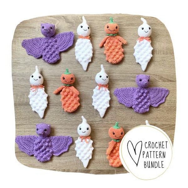 BUNDLE: Halloween Crochet Pattern-Bat+Ghost+Pumpkin Bitty Buddies - DIGITAL PDF/Amigurumi Fall Patterns/Boo Basket Stuffers/Pumpkin Ragdoll
