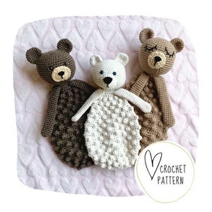 Bear Lovey Crochet Pattern-Snoozy Bear Bobble Buddy(w/ Polar Bear Mod) DIGITAL PDF/Comforter/Security Blanket/Heirloom Baby Gift/Ragdoll