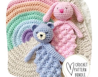 BUNDLE: Crochet Pattern-Bear + Bunny Bitty Buddy DIGITAL PDF/Amigurumi Rattle/Handmade Teether Toy/Crochet Binky Clip/Pacifier Toy/Ragdoll