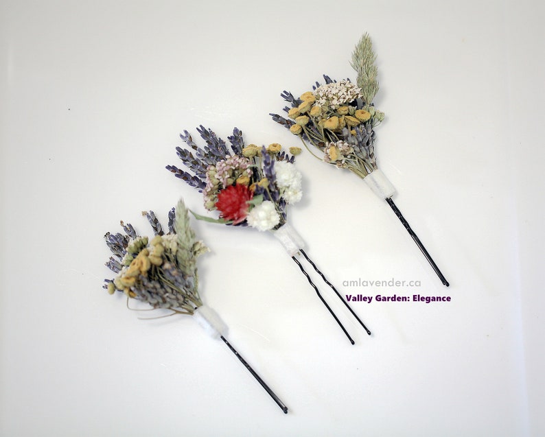 Valley Garden Dried Flower Hair Pins, Lavender Hair Pins, Baby's Breath Pins, Wedding Hair Grips, Hair Pins for bridal VG - Elegance