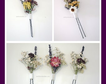 Valley Garden Dried Flower Hair Pins, Lavender Hair Pins, Baby's Breath Pins, Wedding Hair Grips, Hair Pins for bridal