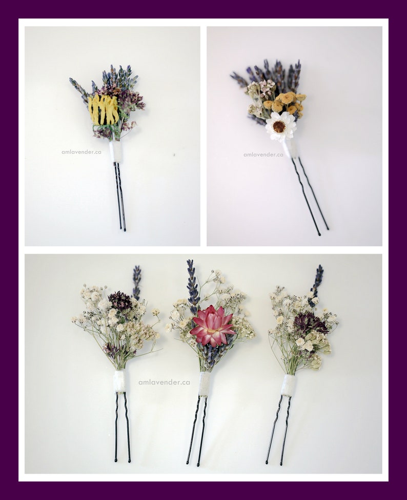 Valley Garden Dried Flower Hair Pins, Lavender Hair Pins, Baby's Breath Pins, Wedding Hair Grips, Hair Pins for bridal image 1
