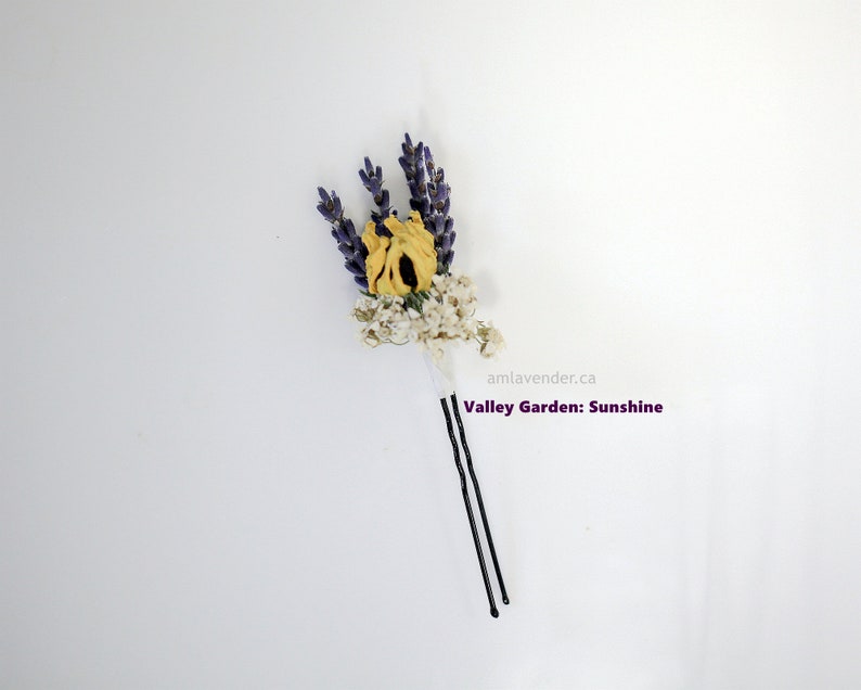 Valley Garden Dried Flower Hair Pins, Lavender Hair Pins, Baby's Breath Pins, Wedding Hair Grips, Hair Pins for bridal VG - Sunshine