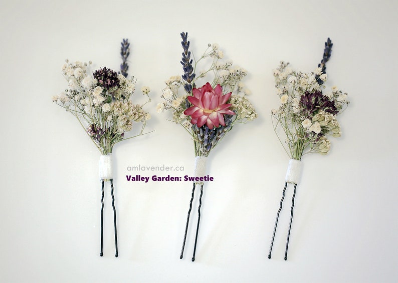 Valley Garden Dried Flower Hair Pins, Lavender Hair Pins, Baby's Breath Pins, Wedding Hair Grips, Hair Pins for bridal ValleyGarden-Sweetie