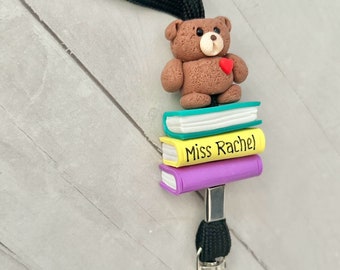 Bear hug teacher lanyard, Teddy bear lanyard, Unique Gift for teacher, Badge holder, Kindergarten Teacher appreciation, Daycare provider