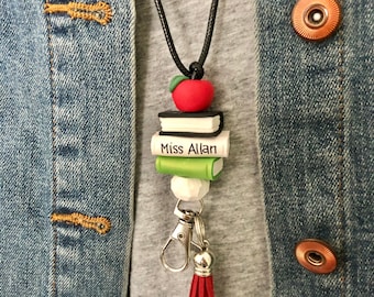 Teacher lanyard with name, Teacher Appreciation gift personalized, Beaded teacher lanyard, Student teacher gift, ID holder, Graduation gift