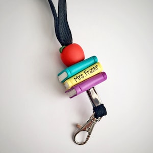 Personalized Teacher Lanyard: Books & Apple ID Badge Holder